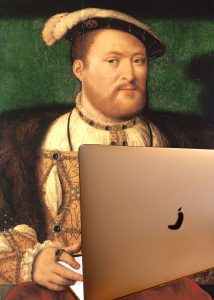 Henry VIII portrait with a laptop computer