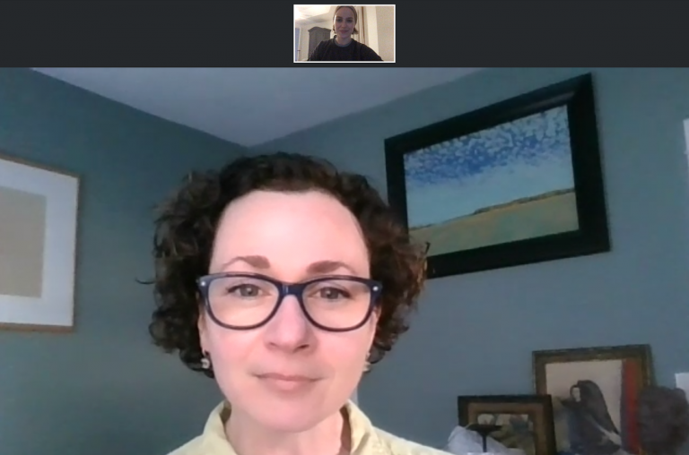 screenshot showing Susannah Eig-Gonzalez and Carey Cannon on a video call