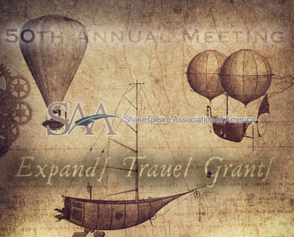 SAA logo and the phrases “50th Annual Meeting” and “Expands Travel Grants" against the background of Leonardo da Vinci's drawing of flying machines