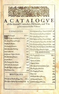 table of contents page of the First Folio